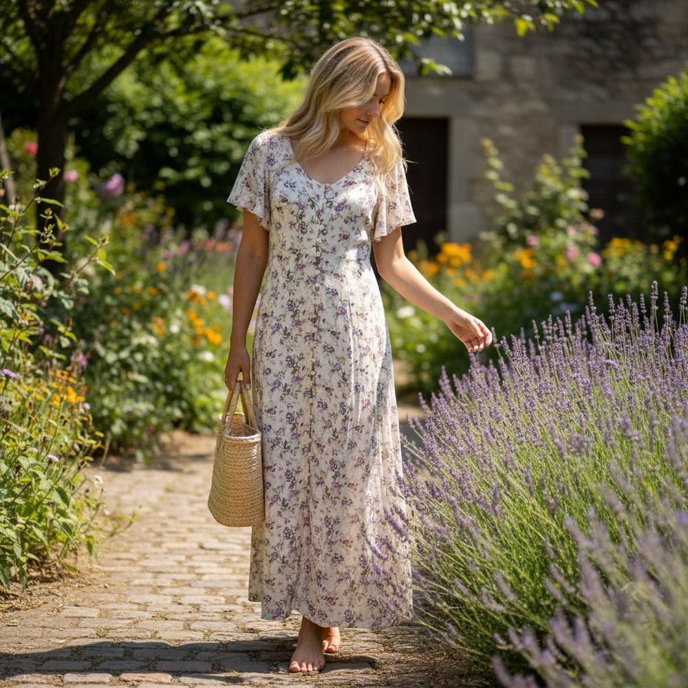 R&K Originals Vintage 90s Grunge Fairy Floral‎ Crinkle Maxi Dress Pink Purple